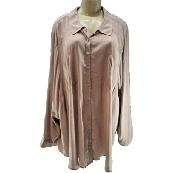 Torrid +5 Beige Rose Crepe Faille Button Down Collar Pockets Long Sleeve Shirt - Picture 5 of 6